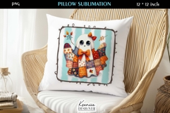 Patchwork Ghost Pillow Sublimation Design Fall Halloween Product Image 1