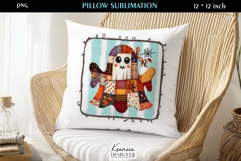 Patchwork Ghost Pillow Sublimation Design Fall Halloween Product Image 1