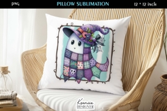Patchwork Ghost Pillow Sublimation Design Fall Halloween Product Image 1