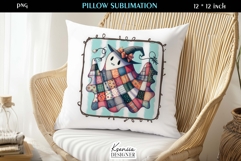 Patchwork Ghost Pillow Sublimation Design Fall Halloween Product Image 1