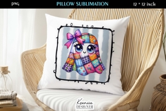 Patchwork Ghost Pillow Sublimation Design Fall Halloween Product Image 1