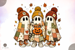 Patchwork Ghosts Png, Cozy Spooky Fall Shirt Design Product Image 1