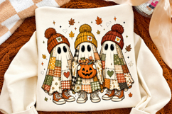 Patchwork Ghosts Png, Cozy Spooky Fall Shirt Design Product Image 2