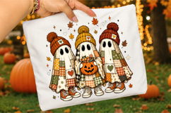 Patchwork Ghosts Png, Cozy Spooky Fall Shirt Design Product Image 3