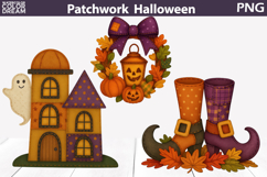 Halloween Patchwork Clipart | Haunted House Spooky Ghost Product Image 1