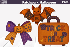 Halloween Patchwork Clipart | Bat Bow Pumpkin Trick or Treat Product Image 1
