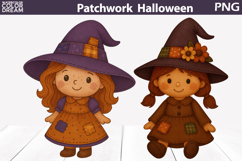 Halloween Patchwork Clipart | Cute Witch Sublimation Product Image 1
