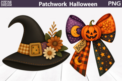 Halloween Patchwork Clipart | Witch Hat Bow Pumpkin Product Image 1