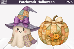 Halloween Patchwork Clipart |Cute Little Ghost Witch Hat Bow Product Image 1