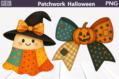 Halloween Patchwork Clipart | Cute Ghost Witch Hat Bow Product Image 1