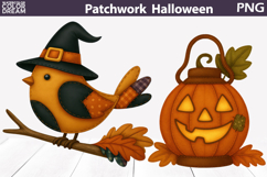 Halloween Patchwork Clipart | Bird Witch Hat Jack O Lantern Product Image 1