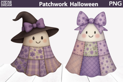 Halloween Patchwork Clipart | Cute Ghost Bow Witch Hat Product Image 1