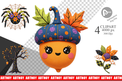Patchwork Halloween Botanical Clipart Product Image 1