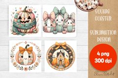 Halloween patchwork square coaster sublimation designs Product Image 1