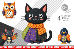 Patchwork Halloween Critters Clipart Product Image 1