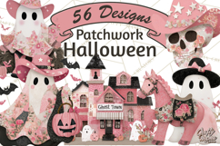 Patchwork Cowboy Ghost Halloween Clipart PNG, Western Product Image 1