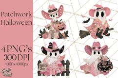Patchwork Cowboy Ghost Halloween Clipart PNG, Western Product Image 1