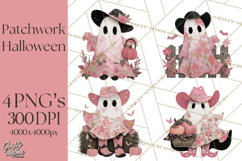 Patchwork Cowboy Ghost Halloween Clipart PNG, Western Product Image 1