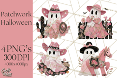 Patchwork Cowboy Ghost Halloween Clipart PNG, Western Product Image 1