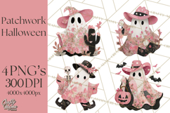 Patchwork Cowboy Ghost Halloween Clipart PNG, Western Product Image 1