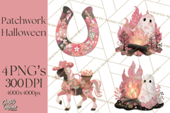 Patchwork Cowboy Ghost Halloween Clipart PNG, Western Product Image 1