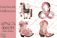 Patchwork Cowboy Ghost Halloween Clipart PNG, Western Product Image 1