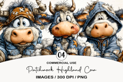Patchwork Highland Cow Clipart Product Image 1