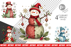 Patchwork Snowmen Clipart Product Image 1