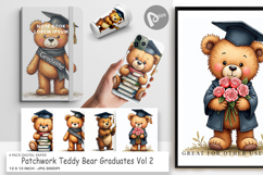 Patchwork Teddy Bear Grad Digital Paper Product Image 1