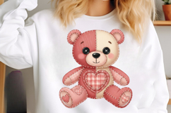 Patchwork Valentine Pink Teddy Bear Png Product Image 2