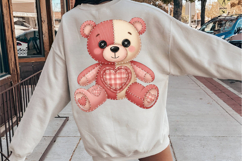 Patchwork Valentine Pink Teddy Bear Png Product Image 3