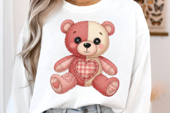 Patchwork Valentine Pink Teddy Bear Png Product Image 5
