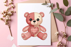 Patchwork Valentine Pink Teddy Bear Png Product Image 6