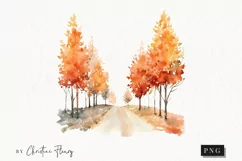 Watercolor Autumn Road Clipart | Watercolor Fall PNG Product Image 1