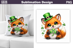 St. Patric's Day Pillow | Cute Fox Clover Product Image 1