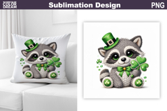 St. Patric's Day Pillow | Cute Raccoon Clover Product Image 1