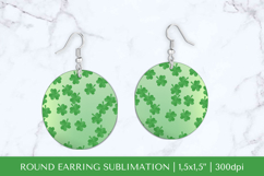 Green leaves round earrings. Spring sublimation design 029 Product Image 1