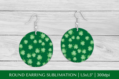 Green leaves round earrings. Spring sublimation design 032 Product Image 1