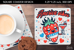 Funny Strawberry|4th of July|Patriotic Quotes Square Coaster Product Image 1