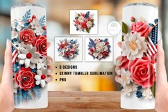 3D Patriotic Flowers Tumbler Sublimation Designs Product Image 3