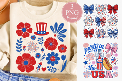 Patriotic 4th of July PNG, Retro Floral USA Sublimation Desi Product Image 1