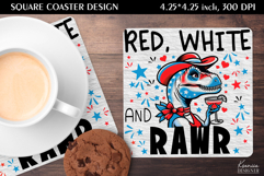 Cute Dinosaur| 4th of July |Patriotic Quotes Square Coaster Product Image 1