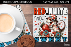 Cute Dinosaur| 4th of July |Patriotic Quotes Square Coaster Product Image 1