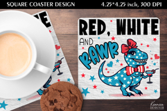 Cute Dinosaur| 4th of July |Patriotic Quotes Square Coaster Product Image 1