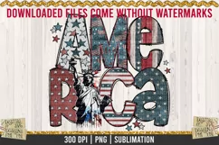 America with Statue of Liberty is a professional design that is available at 300dpi PNG to use for Sublimation, iron-on transfer, DTG Printing and normal printing.