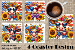 4 of July Patriotic girl, American Flag square coasters Product Image 1