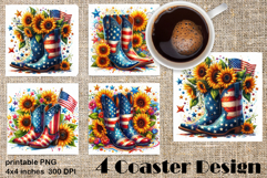 4 of July Patriotic girl, American Flag square coasters Product Image 1