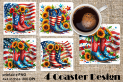 4 of July Patriotic girl, American Flag square coasters Product Image 1