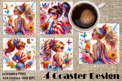 4 of July Patriotic girl, American Flag square coasters Product Image 1