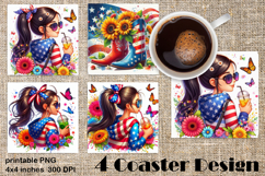 4 of July Patriotic girl, American Flag square coasters Product Image 1